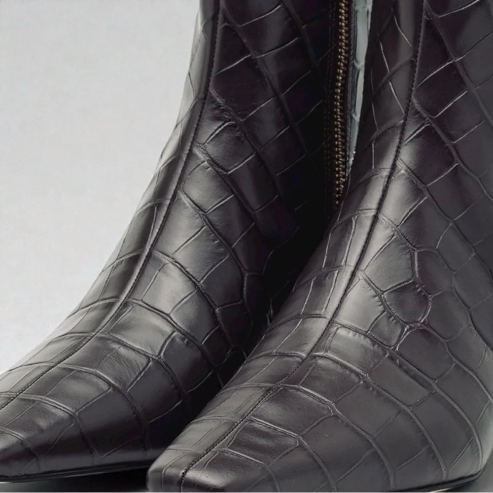 Michael Kors | NWOT Black Croc-Embossed Pointed Toe Leather Booties (size 8M)